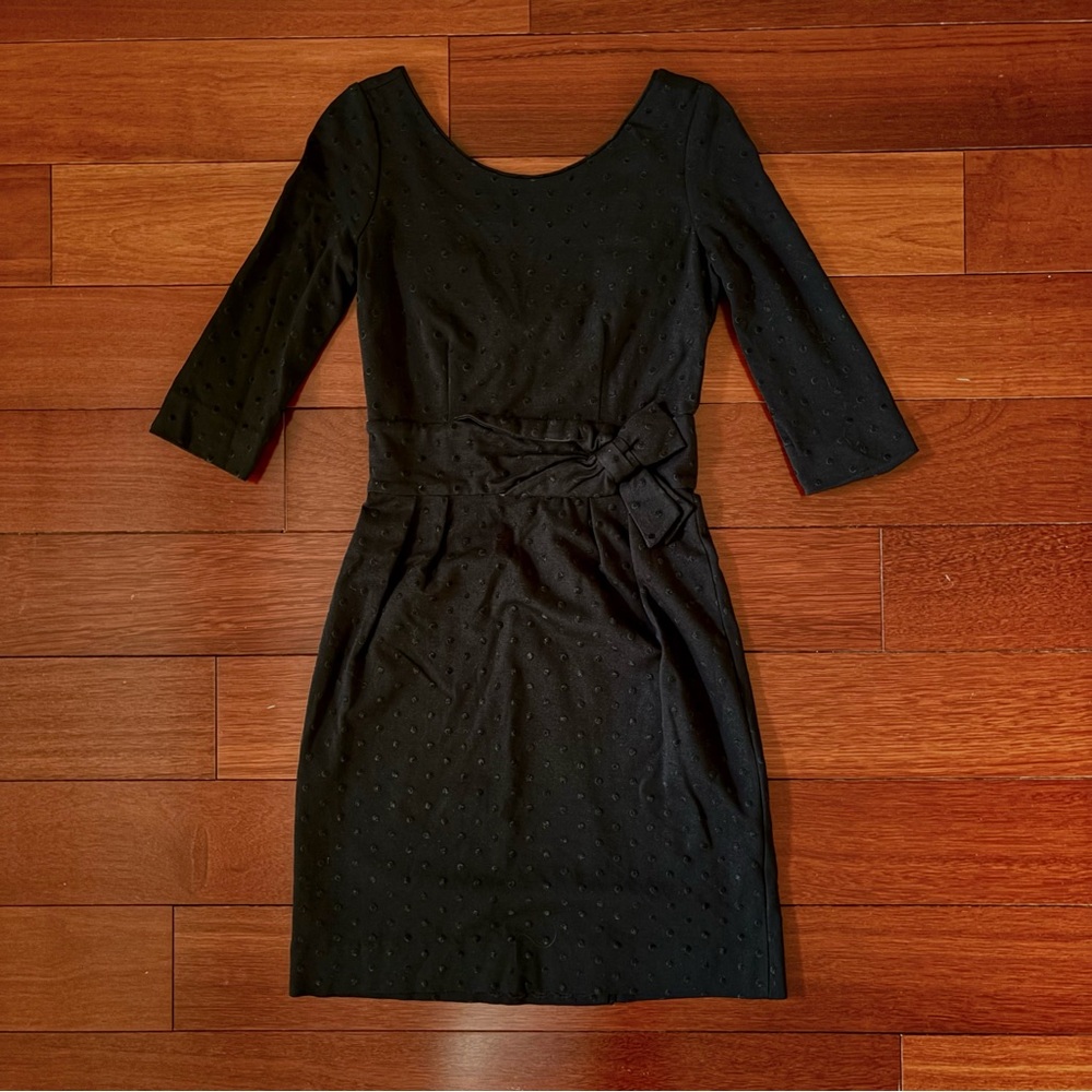 Kate Spade Black Polka Dot Sheath Dress Bow 3/4 Sleeves